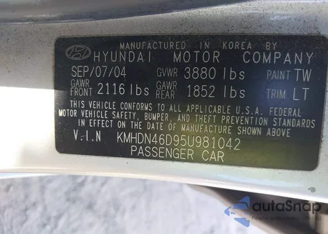 2005 Hyundai Elantra Gls/Gt from USA, damaged, VIN KMHDN46D95U981042